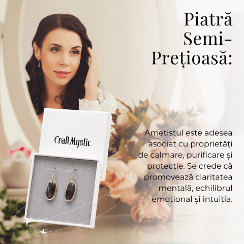 Cercei Ovali cu Piatra Ametist Fatetat Aurii - Energie si Eleganta [6]