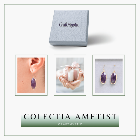 Cercei Ovali cu Piatra Ametist Fatetat Aurii - Energie si Eleganta [7]
