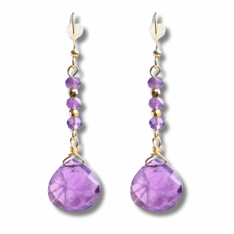 Rac - Cercei Rotunzi cu Piatra Ametist Fatetat Aurii - Claritate si Eleganta