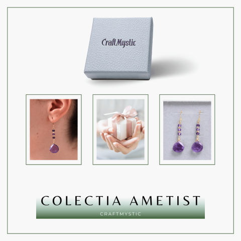 Cercei Rotunzi cu Piatra Ametist Fatetat Aurii - Claritate si Eleganta [6]