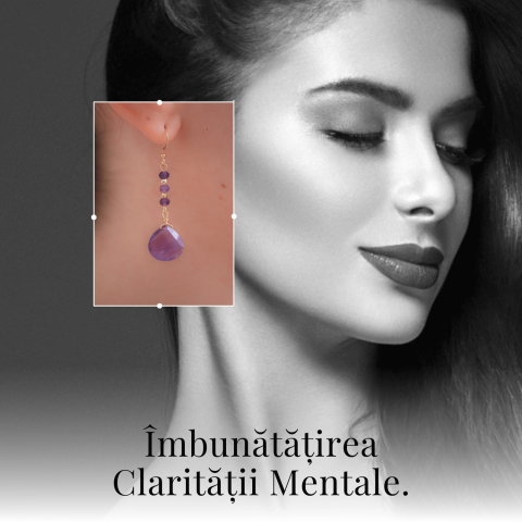 Cercei Rotunzi cu Piatra Ametist Fatetat Aurii - Claritate si Eleganta [7]
