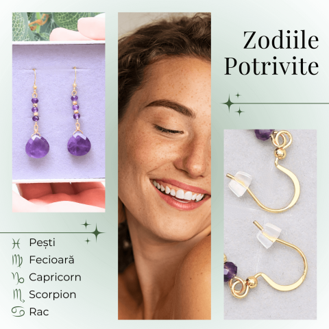 Cercei Rotunzi cu Piatra Ametist Fatetat Aurii - Claritate si Eleganta [4]