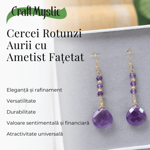 Cercei Rotunzi cu Piatra Ametist Fatetat Aurii - Claritate si Eleganta [2]