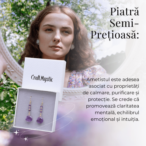 Cercei Rotunzi cu Piatra Ametist Fatetat Aurii - Claritate si Eleganta [1]