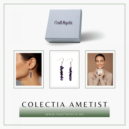 Cercei cu carlig cu piatra de cristal ametist polisat - Bijuterii pentru femei [7]