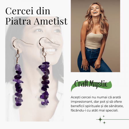 Cercei cu carlig cu piatra de cristal ametist polisat - Bijuterii pentru femei [4]