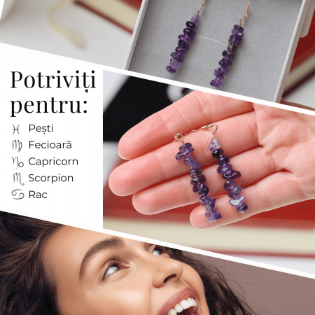 Cercei cu carlig cu piatra de cristal ametist polisat - Bijuterii pentru femei [3]
