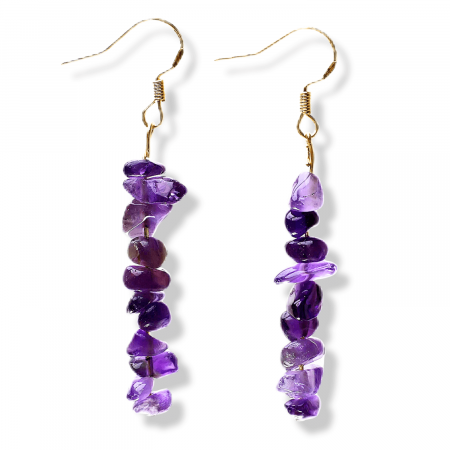 Cercei - Cercei cu carlig cu piatra de cristal ametist polisat - Bijuterii pentru femei