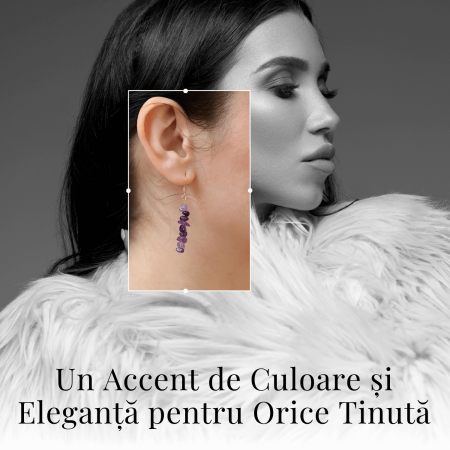 Cercei cu carlig cu piatra de cristal ametist polisat - Bijuterii pentru femei [5]