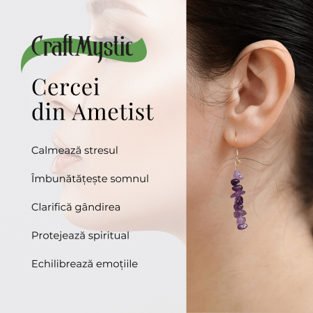 Cercei cu carlig cu piatra de cristal ametist polisat - Bijuterii pentru femei [2]