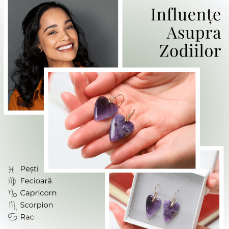 Cercei Aurii in Forma de Inima cu Cristal de Ametist [3]