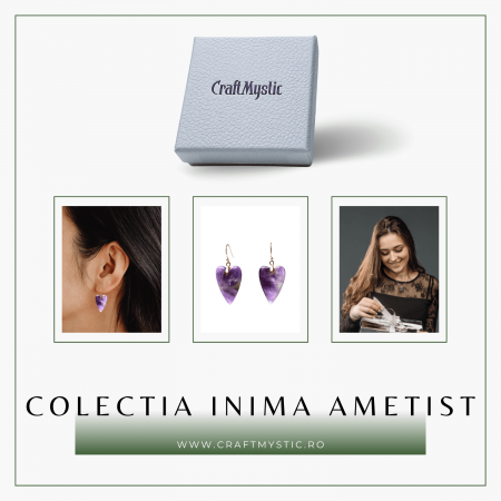 Cercei Aurii in Forma de Inima cu Cristal de Ametist [7]