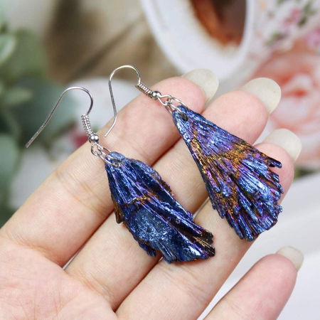 Cercei cu cristale naturale de turmalina si forma de pana 4-5 cm - Bijuterii pentru femei de moda retro [1]