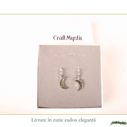 Cercei argint 925 semiluna cu Pirita – protectie si energie feminina puternica [5]