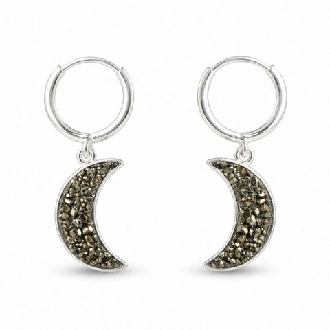 Claritate Mentala si Focus - Cercei argint 925 semiluna cu Pirita – protectie si energie feminina puternica
