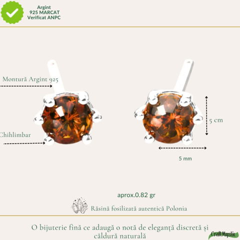 Cercei Argint 925 Biluta cu Chihlimbar – Eleganta Minimalista si Energie Naturala [3]
