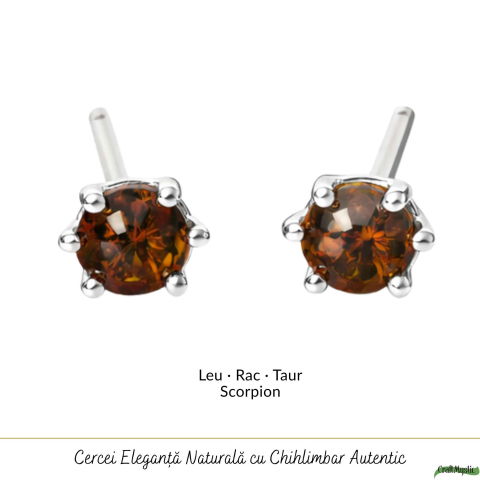 Cercei Argint 925 Biluta cu Chihlimbar – Eleganta Minimalista si Energie Naturala [4]