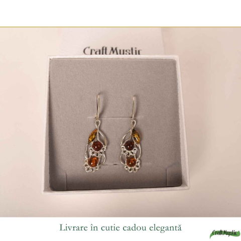 Cercei Argint 925 Buchet de Flori cu Chihlimbar – Feminitate, Energie si Eleganta [5]