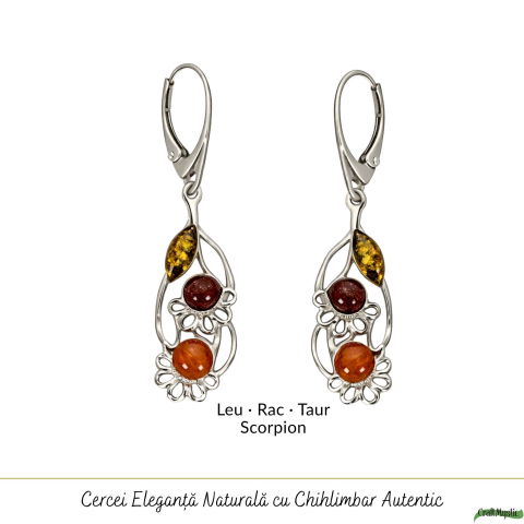 Cercei Argint 925 Buchet de Flori cu Chihlimbar – Feminitate, Energie si Eleganta [4]