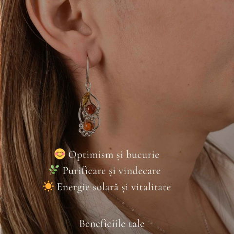 Cercei Argint 925 Buchet de Flori cu Chihlimbar – Feminitate, Energie si Eleganta [2]