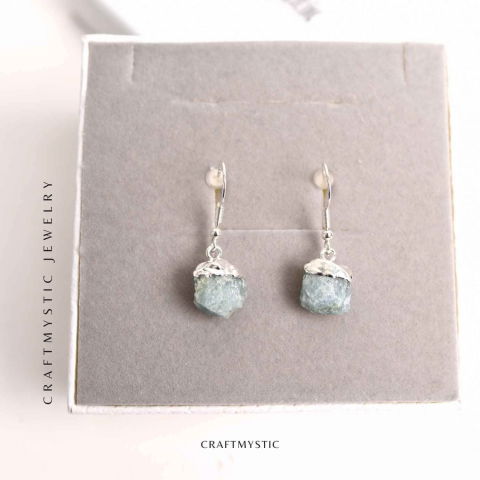 Cercei Argintii cu Acvamarin Brut, Eleganta si Calm Interior [5]