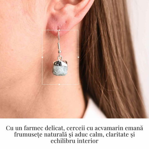 Cercei Argintii cu Acvamarin Brut, Eleganta si Calm Interior [1]