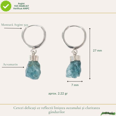 Cercei Argint 925 cu Acvamarin Brut Natural – Calm Interior si Eleganta Naturala [3]