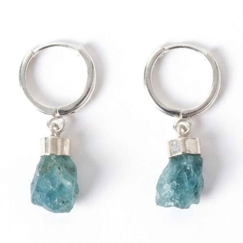 Bijuterii Semiprețioase - Cercei Argint 925 cu Acvamarin Brut Natural – Calm Interior si Eleganta Naturala