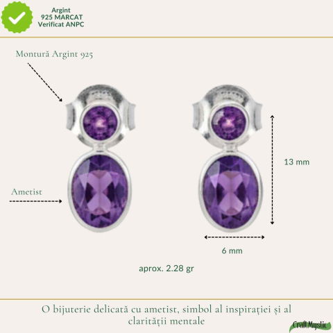 Cercei Argint 925 cu Dublu Ametist Fatetat – Claritate si Eleganta Rafinata [3]