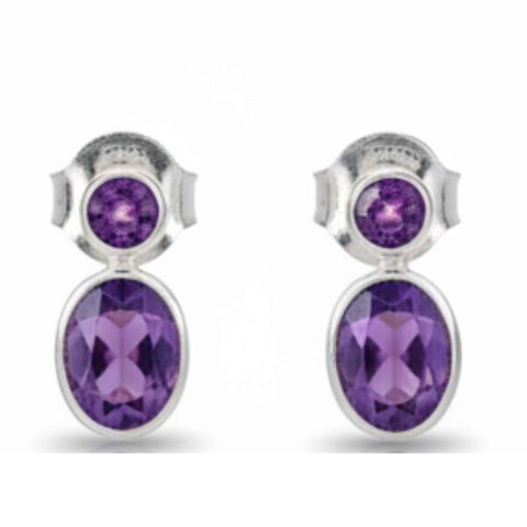 Bijuterii Semiprețioase - Cercei Argint 925 cu Dublu Ametist Fatetat – Claritate si Eleganta Rafinata
