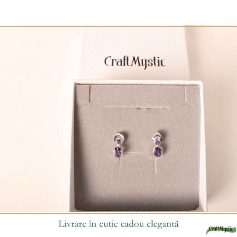 Cercei Argint 925 cu Dublu Ametist Fatetat – Claritate si Eleganta Rafinata [5]