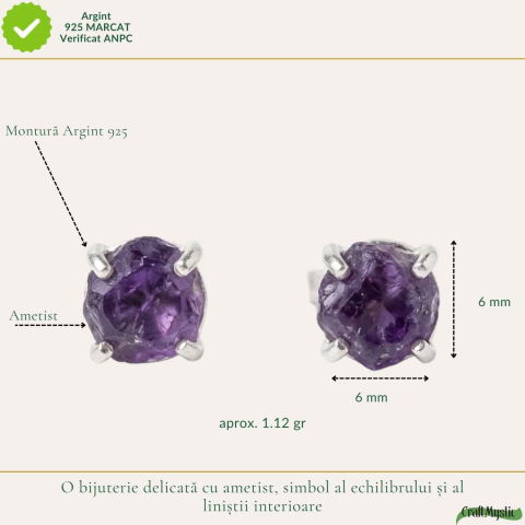 Cercei Argint 925 cu Ametist Brut Bobita – Echilibru Interior si Eleganta Naturala [3]