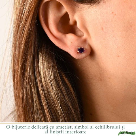 Cercei Argint 925 cu Ametist Brut Bobita – Echilibru Interior si Eleganta Naturala [1]