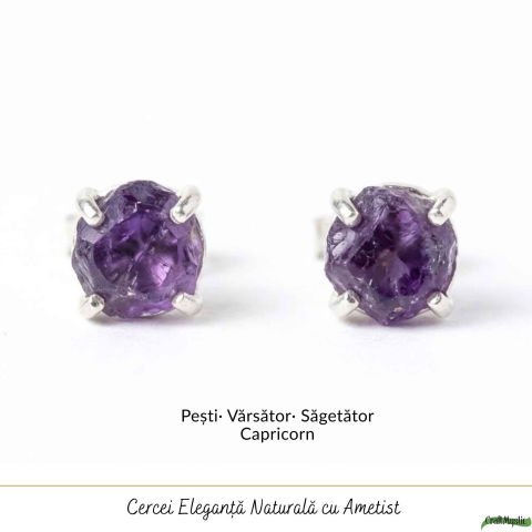 Cercei Argint 925 cu Ametist Brut Bobita – Echilibru Interior si Eleganta Naturala [4]