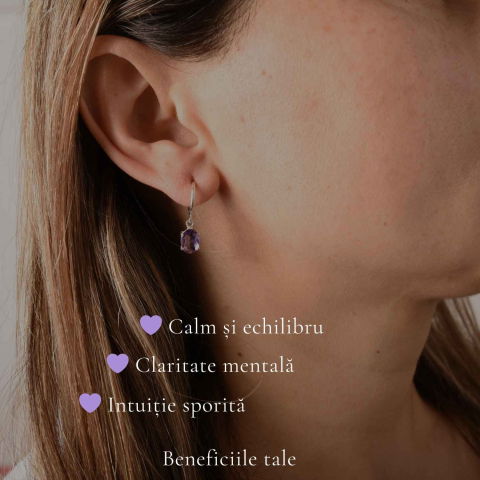 Cercei Argint 925 cu Ametist Fatetat Oval – Claritate si Eleganta Delicata [2]