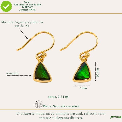 Cercei Argint 925 cu Ammolit Triunghi – Creativitate si Energie Pozitiva [3]