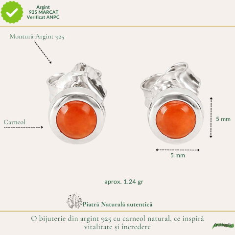 Cercei argint 925 cu carneol rotund fatetati– energie si vitalitate [3]