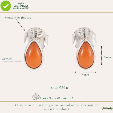 Cercei argint 925 cu carneol lacrima – energie si curaj [3]
