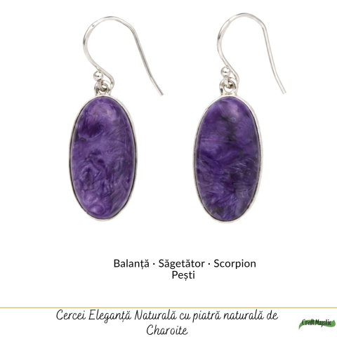 Cercei Argint 925 cu Charoite Natural Oval – Eleganta, Intuitie si Mister [4]