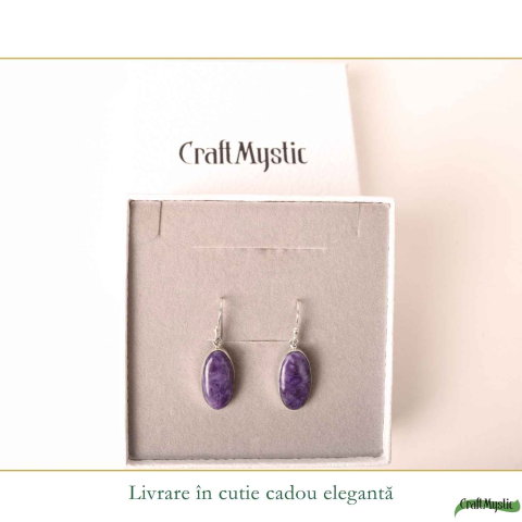 Cercei Argint 925 cu Charoite Natural Oval – Eleganta, Intuitie si Mister [5]