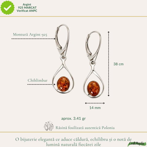 Cercei Argint 925 cu Chihlimbar – Eleganta Naturala si Energie Calda [3]