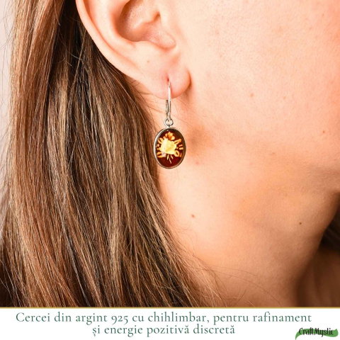 Cercei Argint 925 cu Chihlimbar Verde si Floare – Eleganta si Armonie Naturala [1]