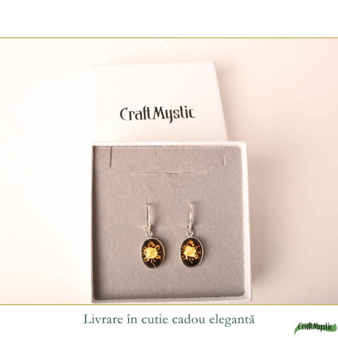 Cercei Argint 925 cu Chihlimbar Verde si Floare – Eleganta si Armonie Naturala [5]