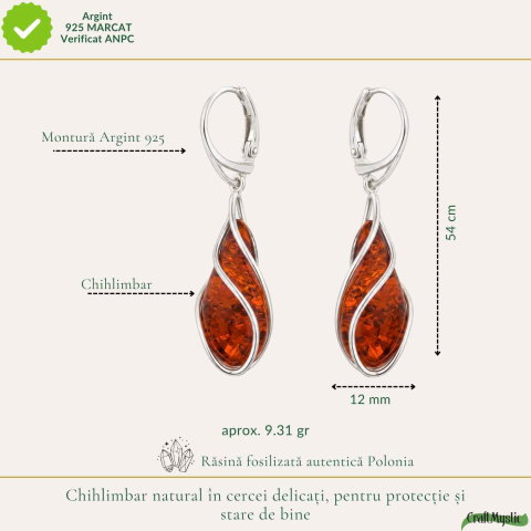 Cercei Argint 925 cu Chihlimbar Rosu Lacrima – Eleganta si Energie Pozitiva [4]