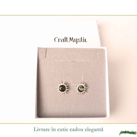 Cercei Argint 925 cu Chihlimbar Verde Soare – Energie si Armonie Naturala [5]