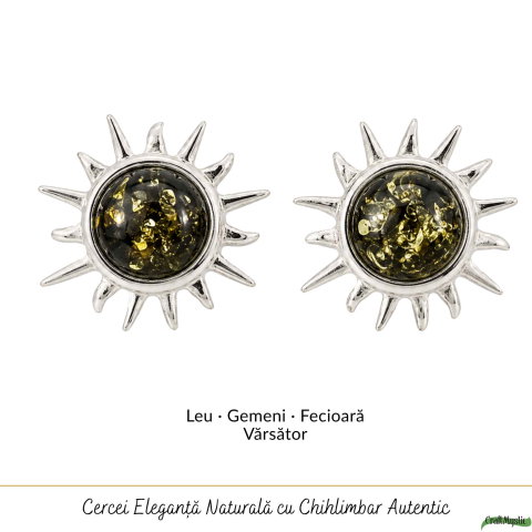 Cercei Argint 925 cu Chihlimbar Verde Soare – Energie si Armonie Naturala [4]