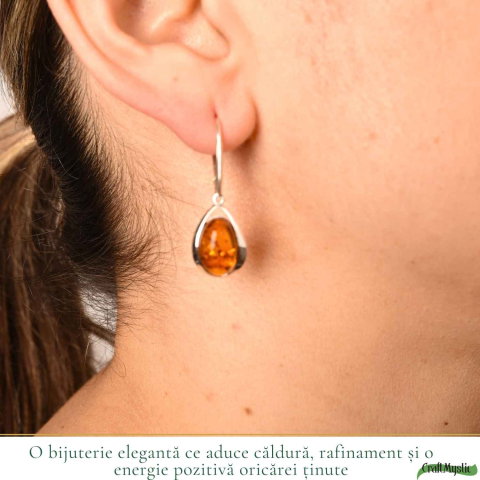 Cercei Argint 925 cu Chihlimbar Lacrima – Eleganta Naturala si Energie Calda [1]