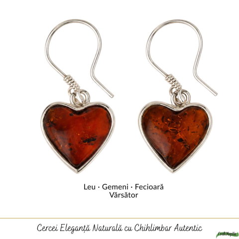 Cercei Argint 925 cu Chihlimbar Inima – Iubire si Eleganta Feminina [4]