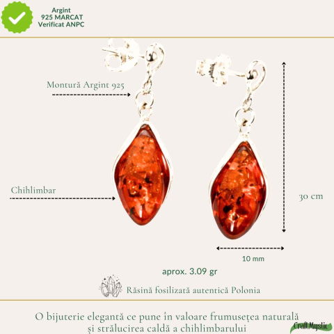 Cercei Argint 925 cu Chihlimbar Oval – Caldura, Protectie si Energie Pozitiva [3]