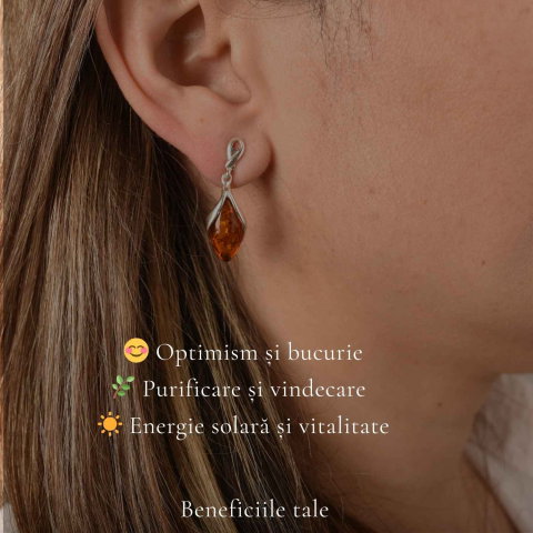 Cercei Argint 925 cu Chihlimbar Oval – Caldura, Protectie si Energie Pozitiva [2]